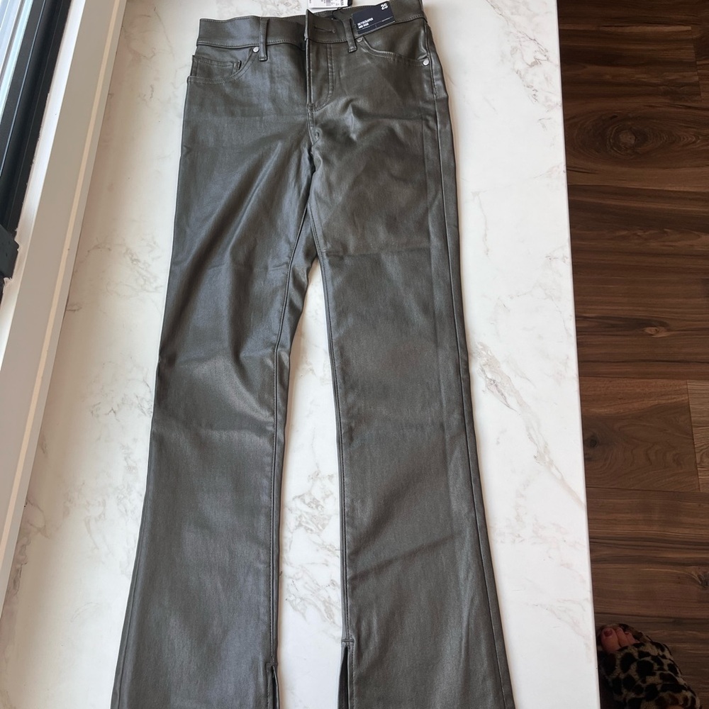 Women's dark green faux leather pants